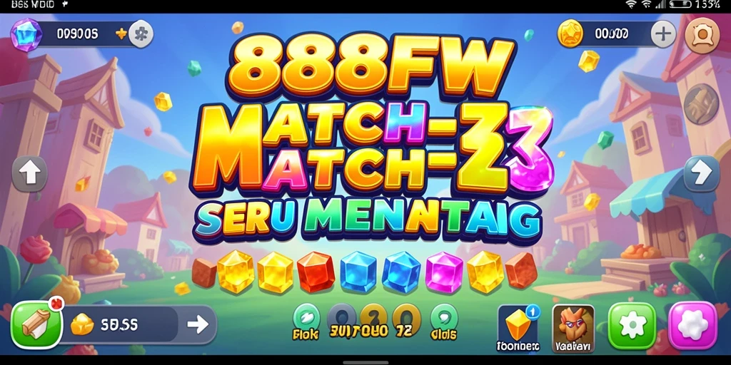 Tampilan seru gameplay 888FW dengan permata berwarna-warni.