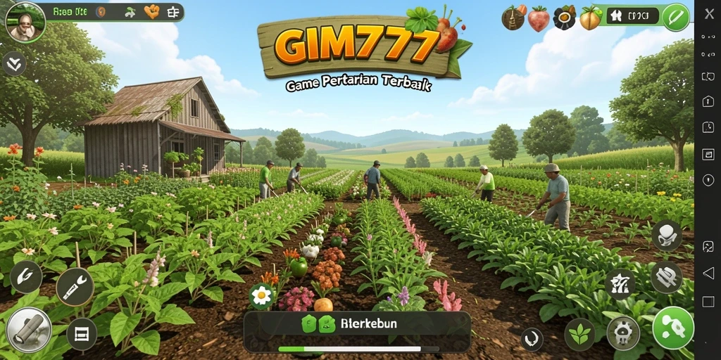 Tampilan gameplay GIM777 saat merawat tanaman di ladang.
