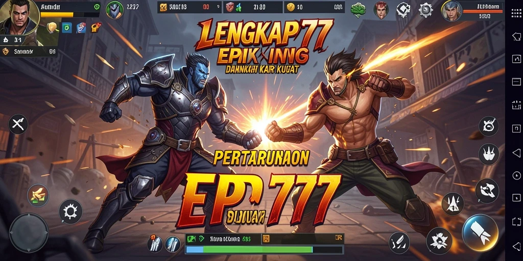Screenshot gameplay LENGKAP777 menampilkan pertarungan karakter yang seru.