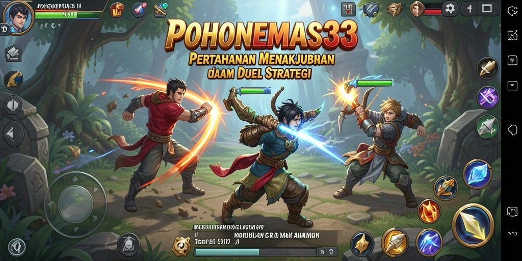 Tampilan gameplay intens dalam pertahanan menara di POHONEMAS33.
