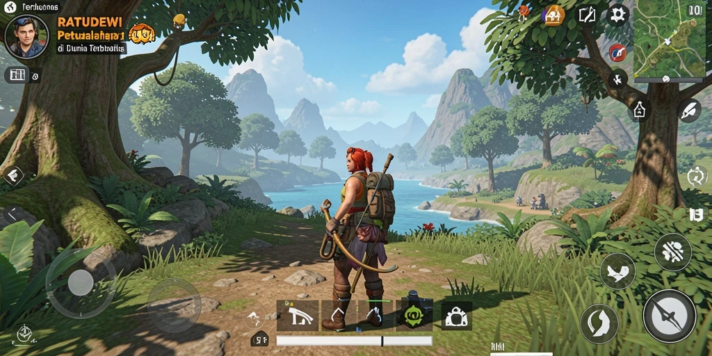 Tampilan menarik dari gameplay RATUDEWI dalam dunia terbuka.