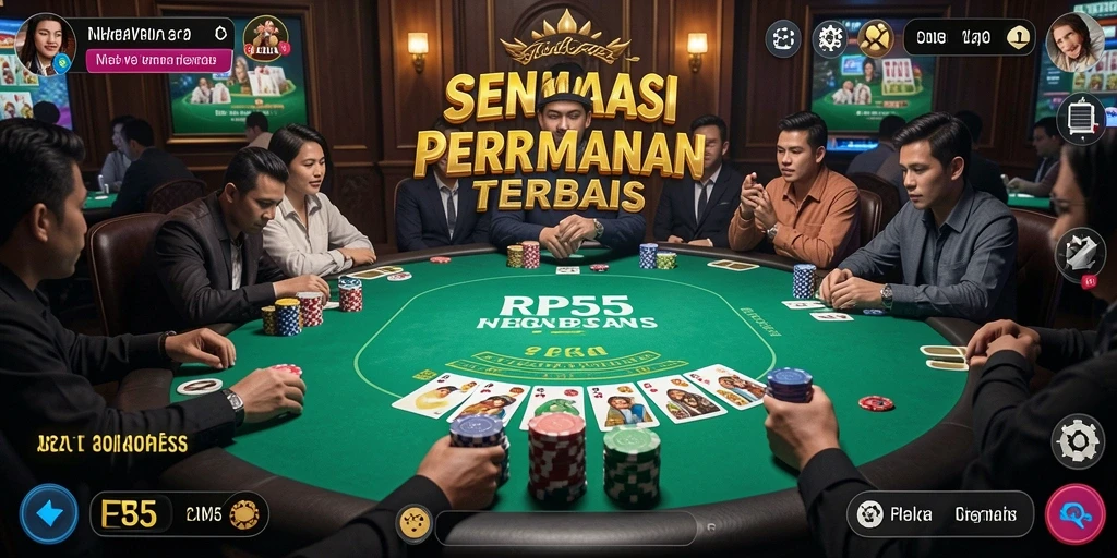 Screenshot gameplay RP55 menampilkan suasana Poker yang mendebarkan.
