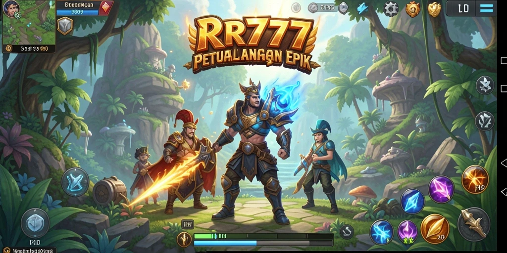 Tampilan gameplay epik dari RR777 dengan karakter beragam dan dunia yang menawan.