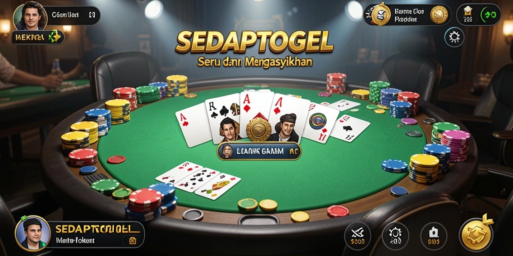 Screenshot utama gameplay Poker SEDAPTOGEL yang mendebarkan.