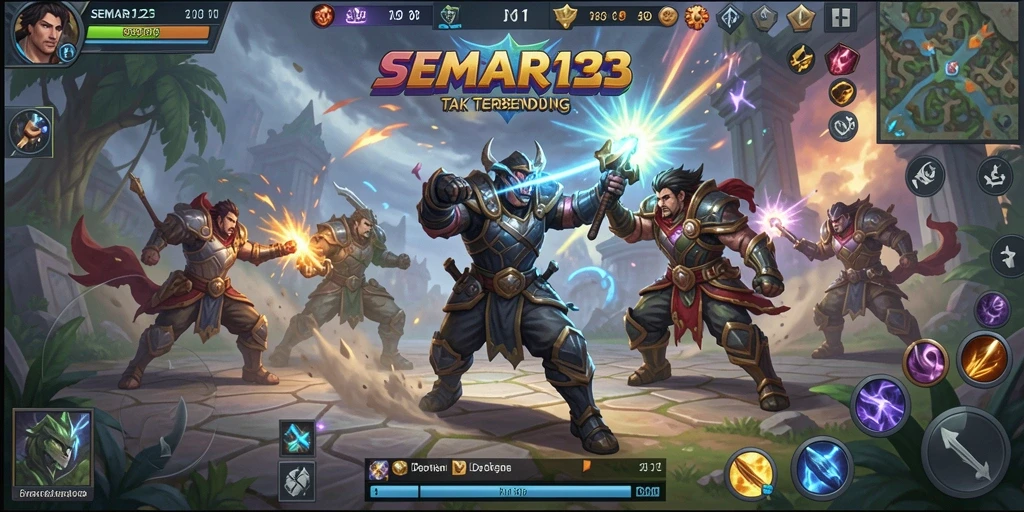 Tangkapan layar menampilkan pertempuran seru dalam game MOBA.